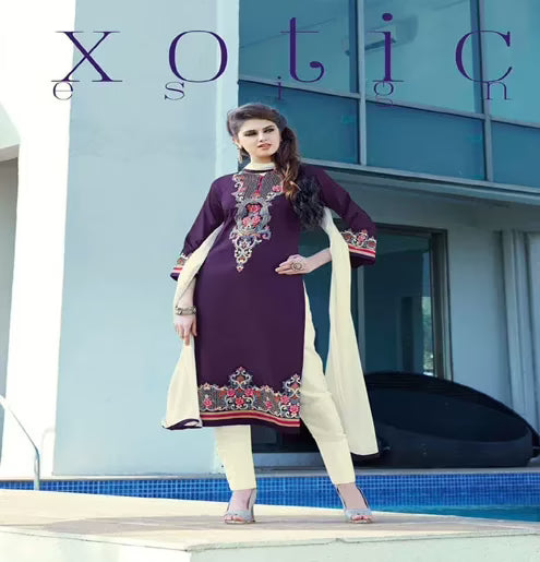 Hi-Fashion Unstitched Wine With Off-White Embroidered Trendy Suit