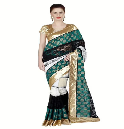 Hi-Fashion Multi Colour Jacquard Net Border Lace  Work Saree