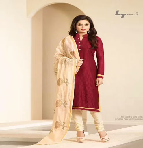 Hi-Fashion Embroidered Maroon With Cream Designer Straight Suit