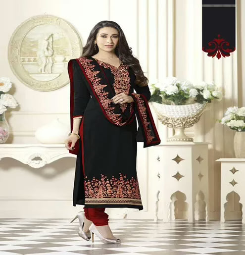 Hi-Fashion Black Embroidered Straight Suit