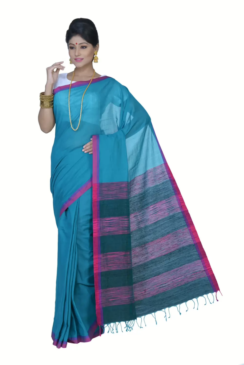 Pazaar Teal Green Festival Saree With Matching Blouse Piece