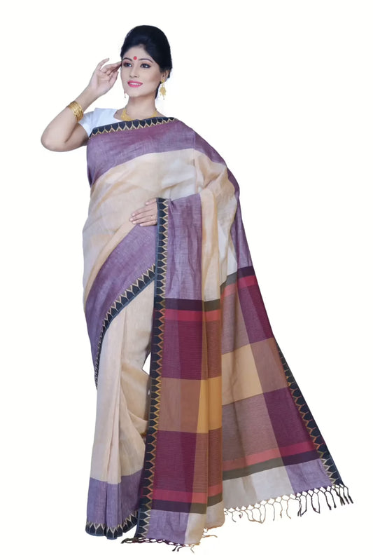 Pazaar Peach Yellow Festival Saree With Matching Blouse Piece