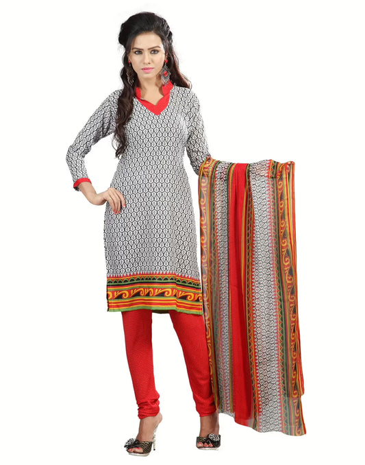 Lookslady Printed White crepe Dress-Material