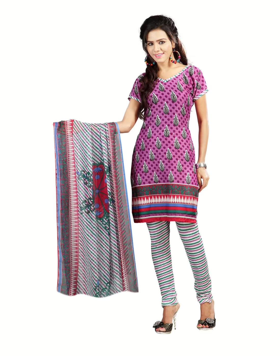 Lookslady Printed Purple crepe Dress-Material