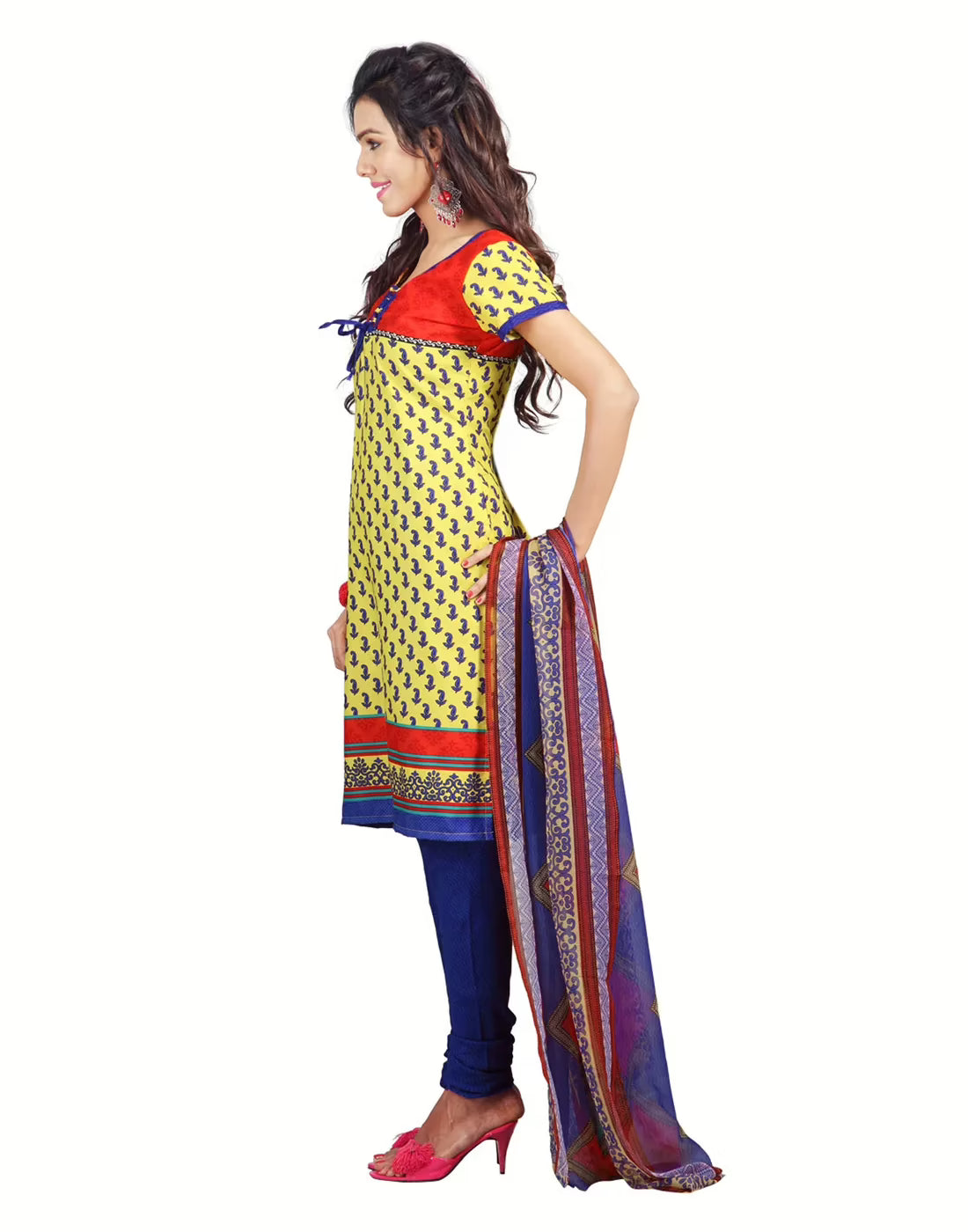 Lookslady Printed Yellow Cotton Dress-Material