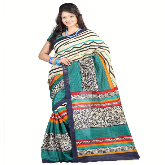 Lookslady Printed Beige Bhagalpuri Saree