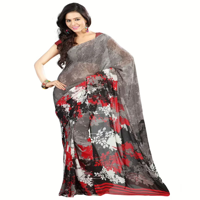 Lookslady Printed Black Georgette Saree