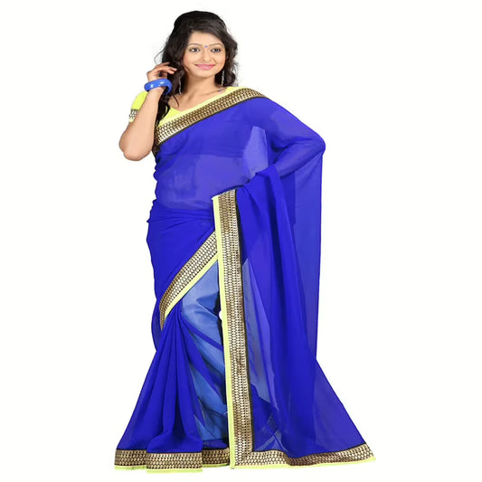 Lookslady Printed Blue Chiffon saree