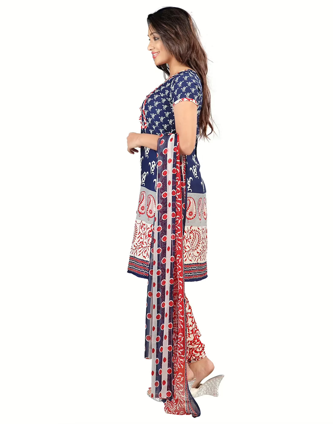 Lookslady Printed Blue Crepe Dress-Material