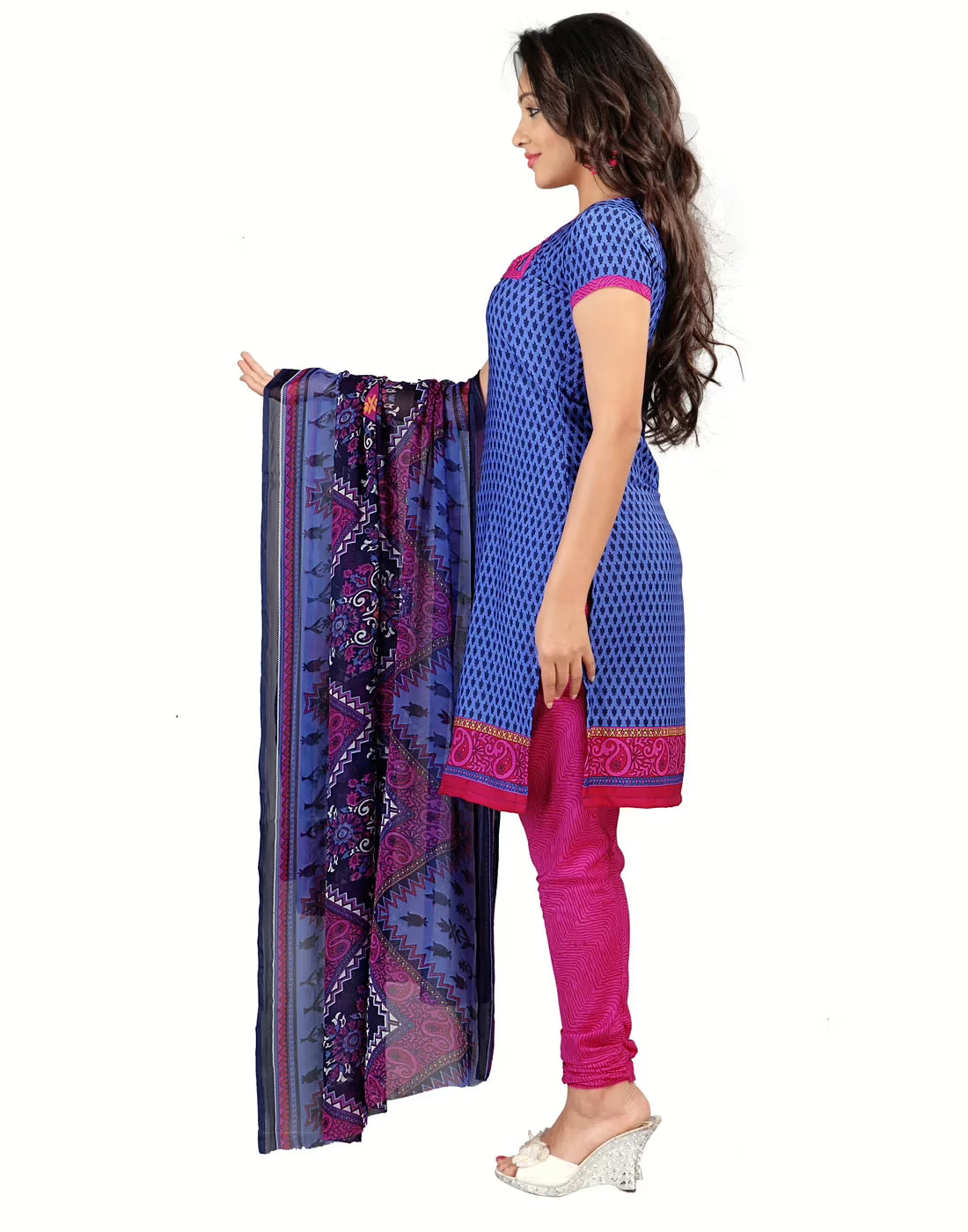 Lookslady Printed Blue Crepe Dress-Material