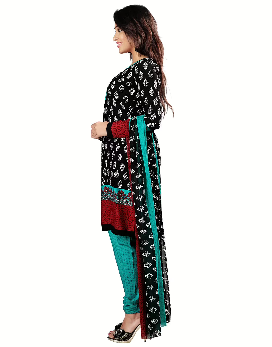 Lookslady Printed Black Crepe Dress-Material