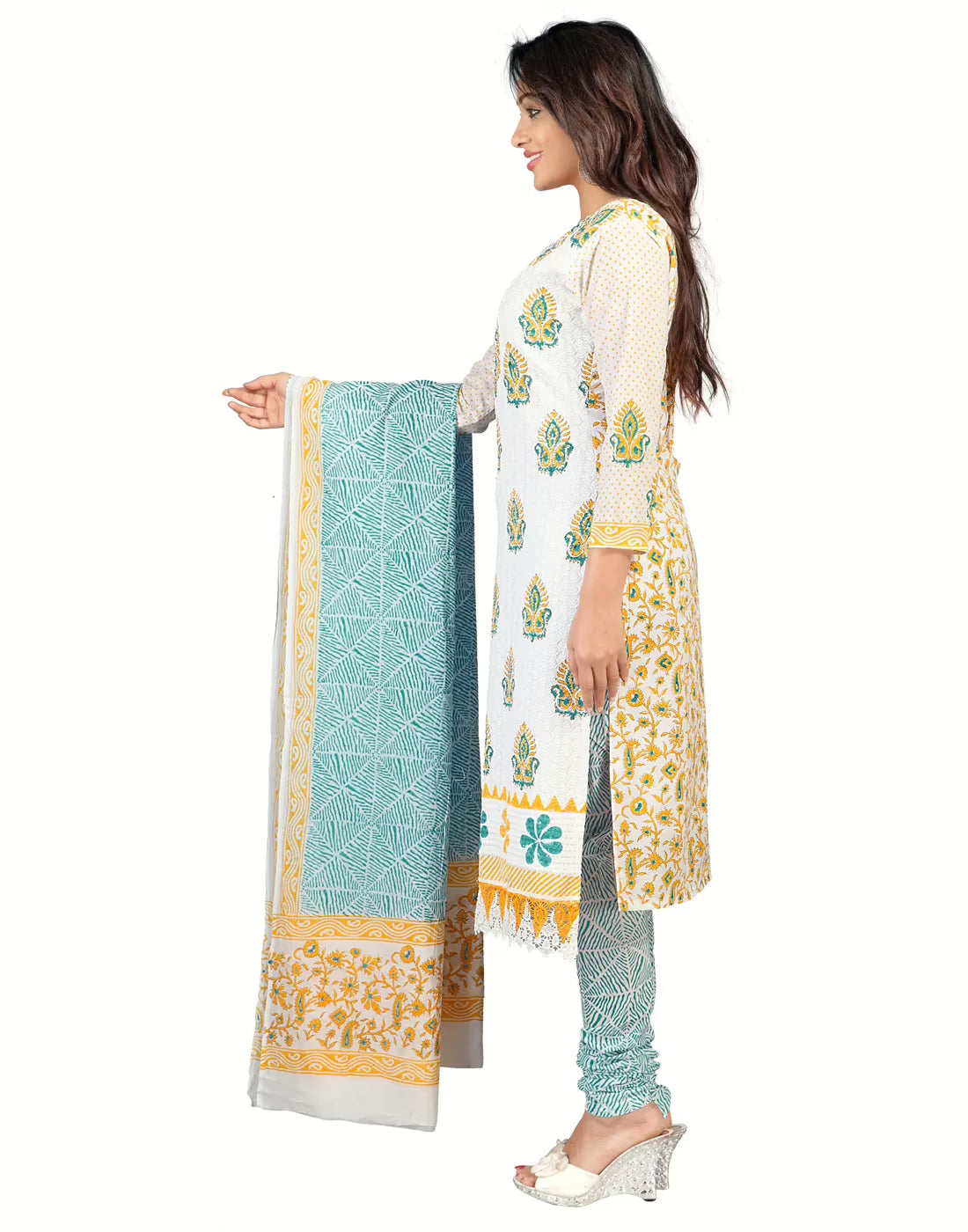 Lookslady Embroidered White Cotton Dress-Material