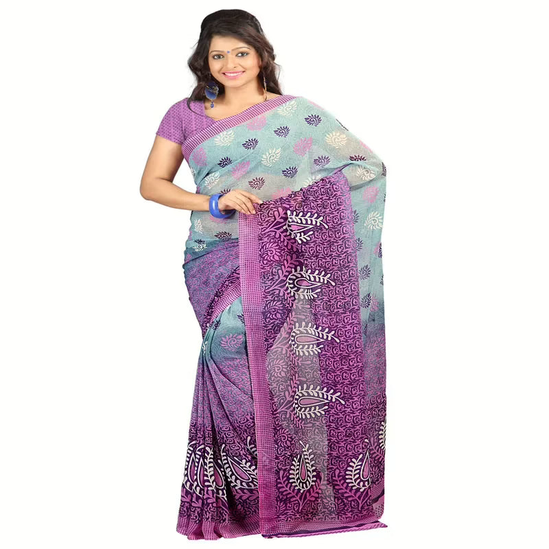 Lookslady Printed Purple Chiffon saree