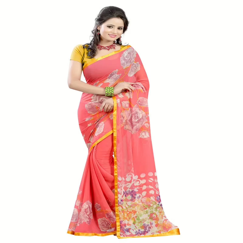 Lookslady Printed Pink Georgette saree