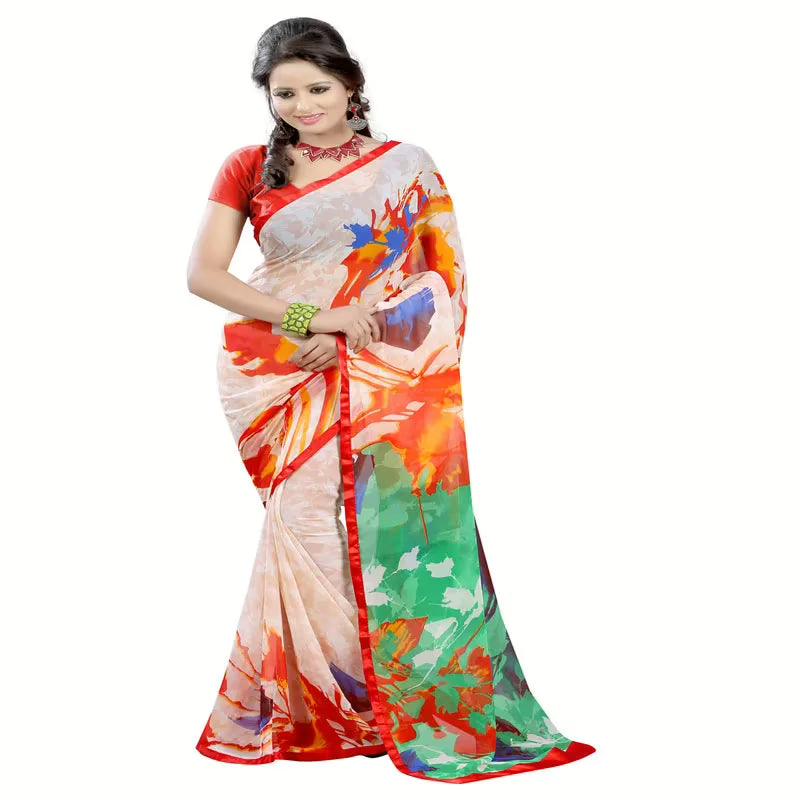 Lookslady Printed Pink Georgette saree