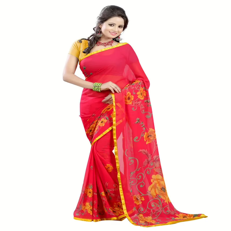 Lookslady Printed Pink Georgette saree