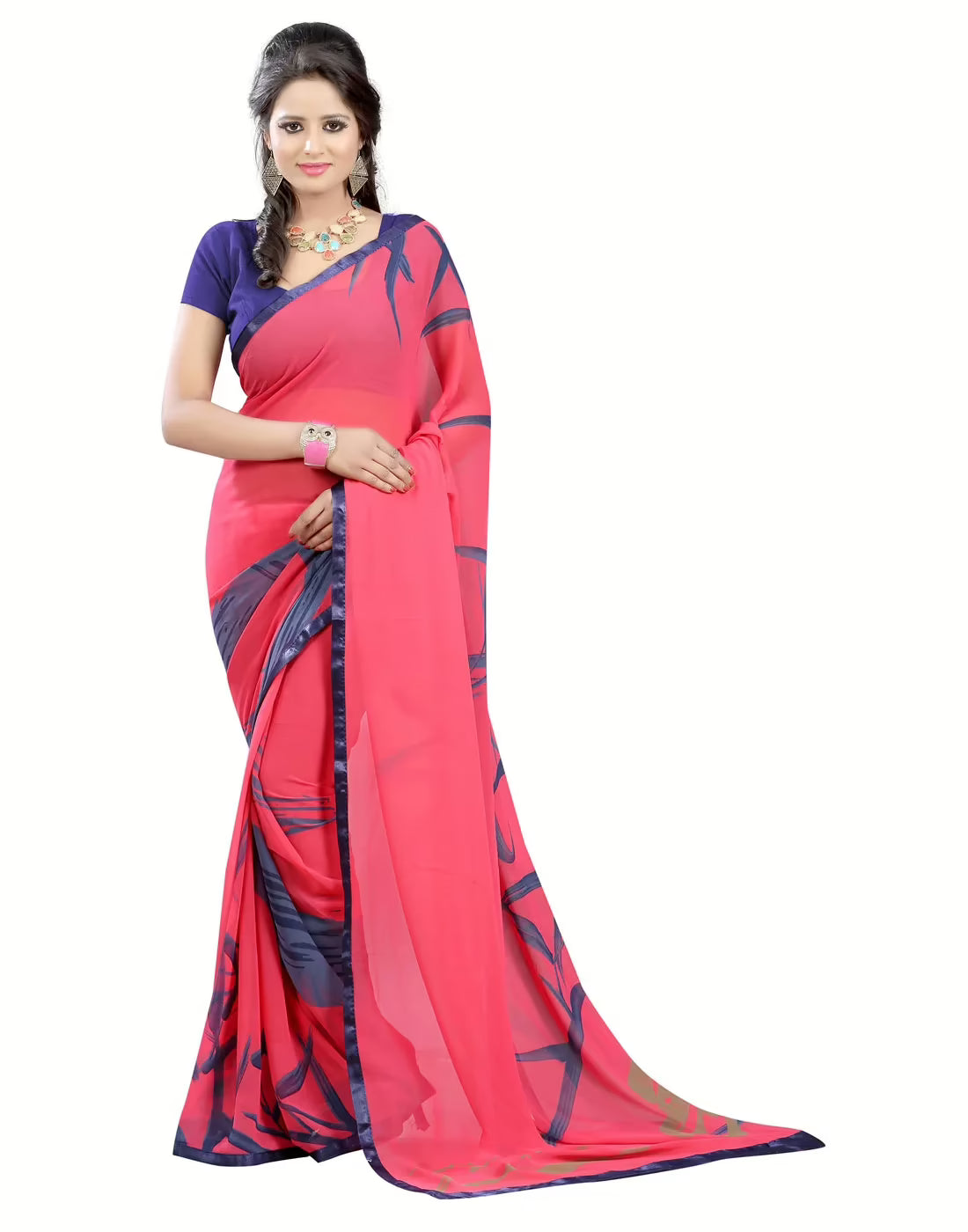 Lookslady Printed Pink Georgette saree