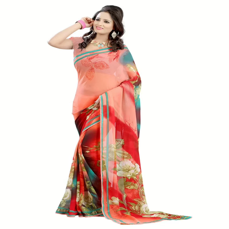 Lookslady Printed Pink Georgette saree