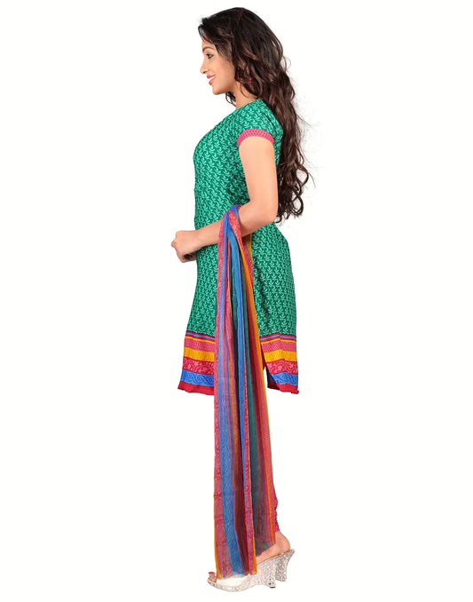 Lookslady Printed Green Crepe Dress-Material