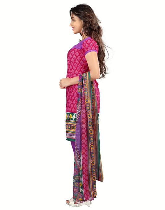 Lookslady Printed Pink Crepe Dress-Material