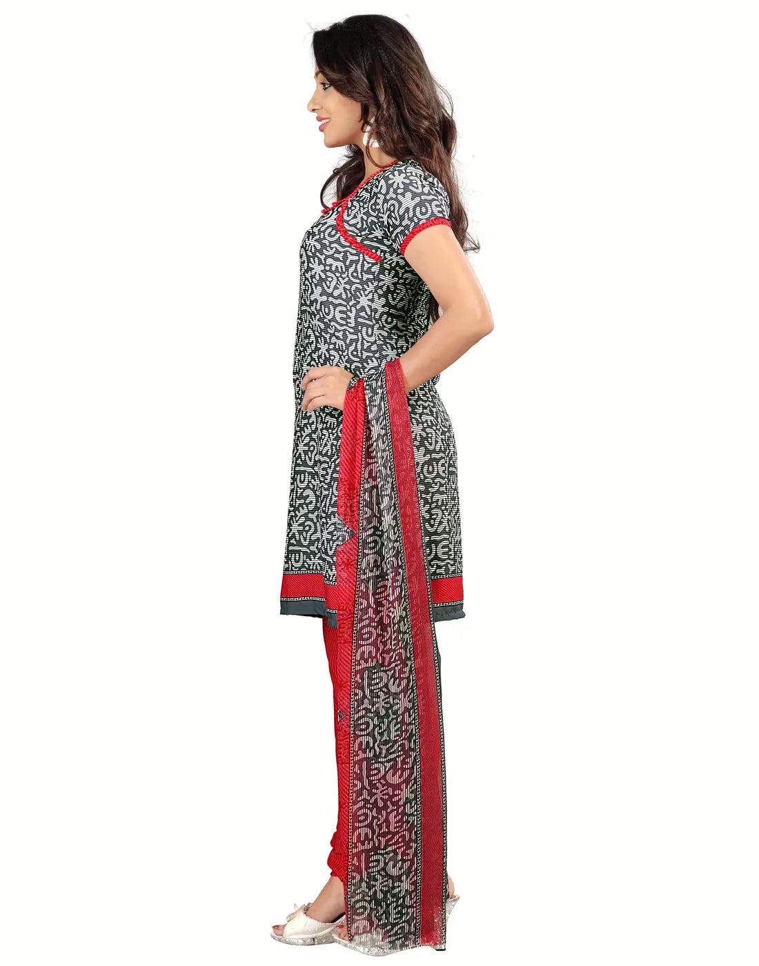 Lookslady Printed Grey Crepe Dress-Material
