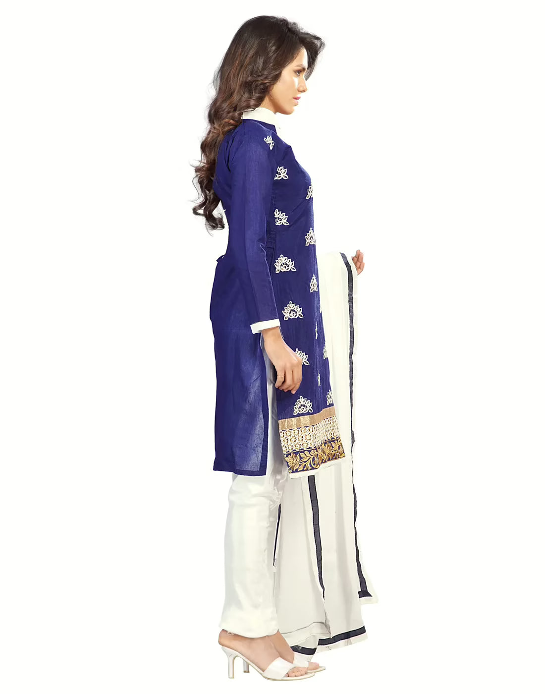 Lookslady Embroidered Blue Chanderi Dress-Material