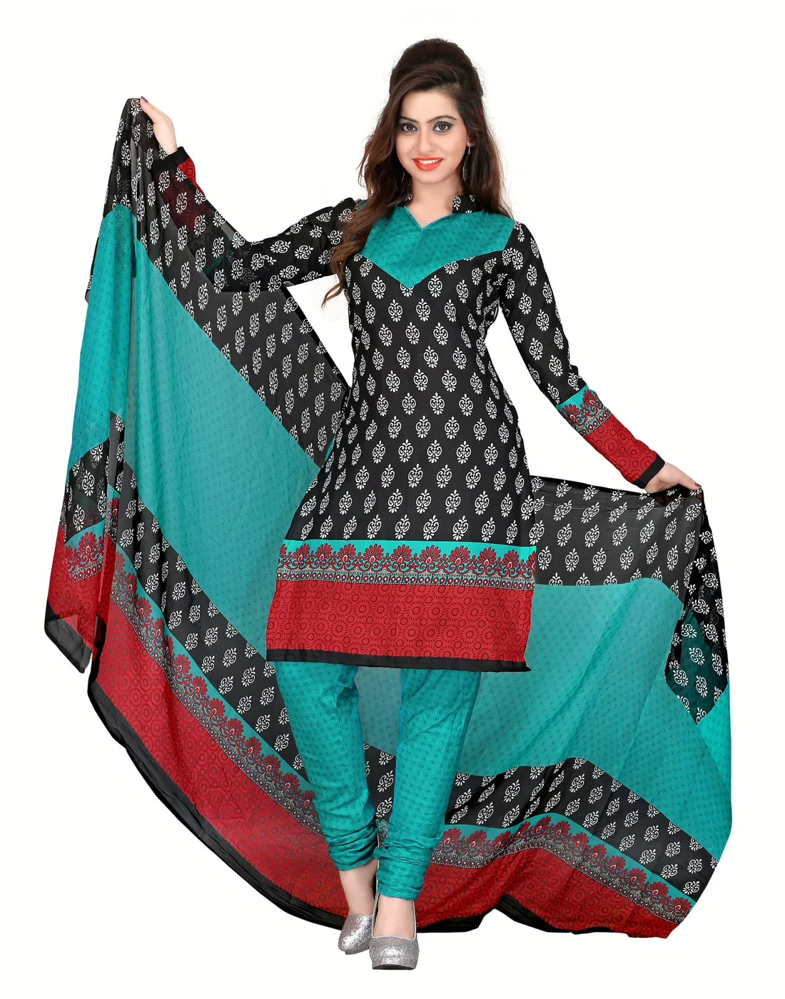 Lookslady Printed Black Cotton Printed Dress-Material