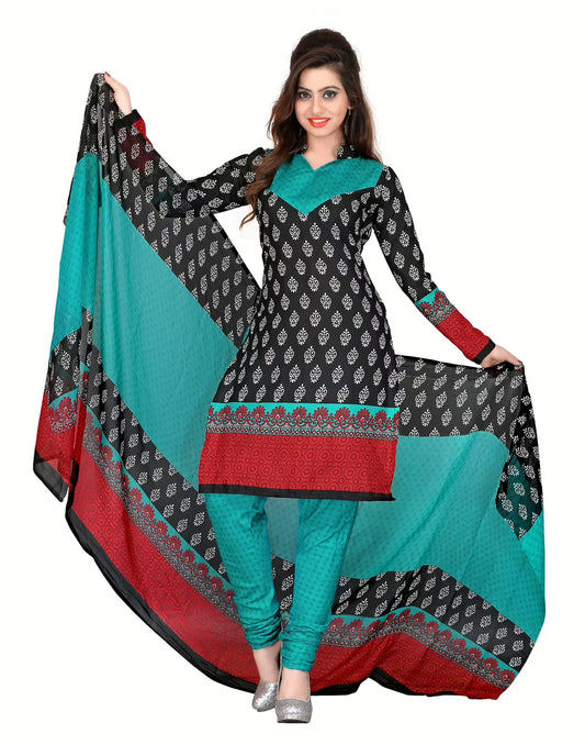 Lookslady Printed Black Cotton Printed Dress-Material