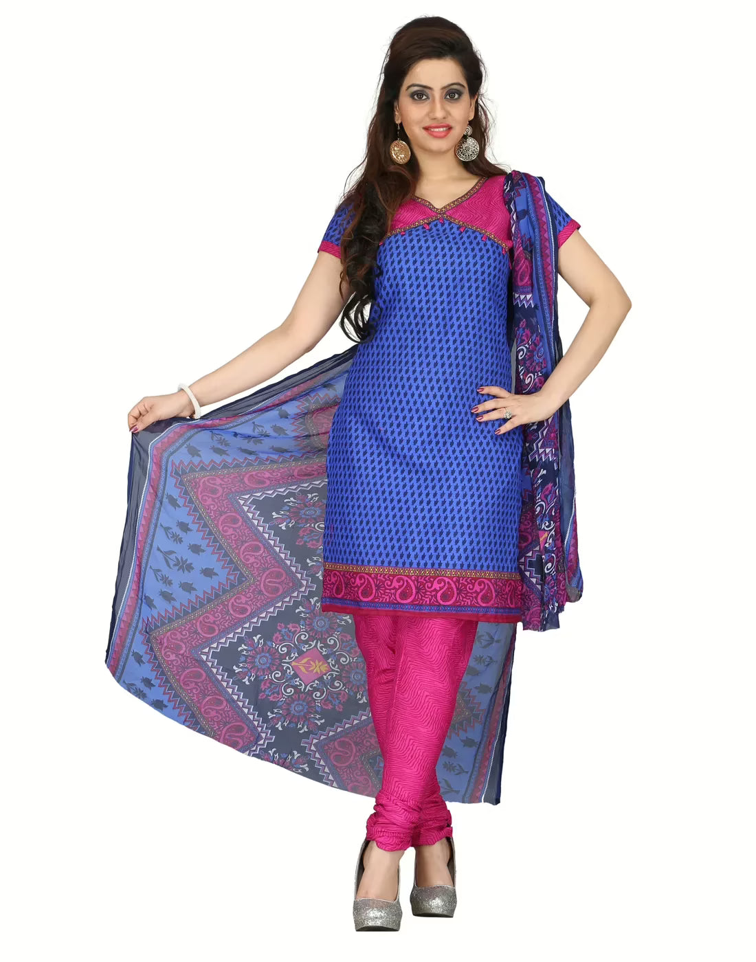 Lookslady Printed Blue Cotton Printed Dress-Material