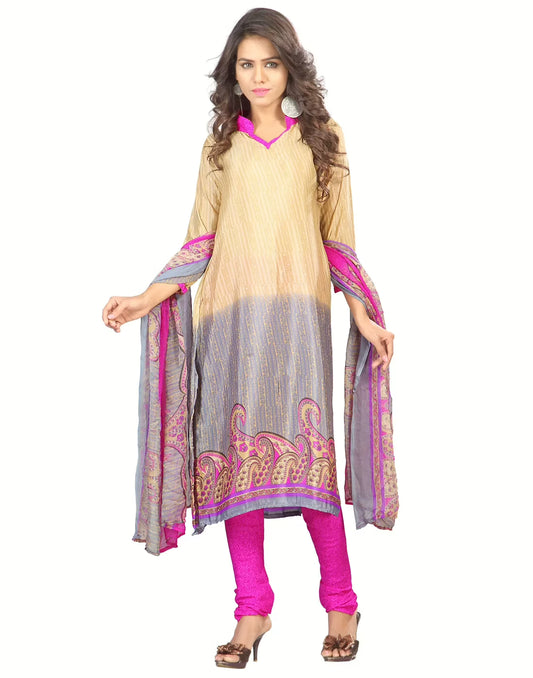 Lookslady Printed Beige Crepe Dress-Material