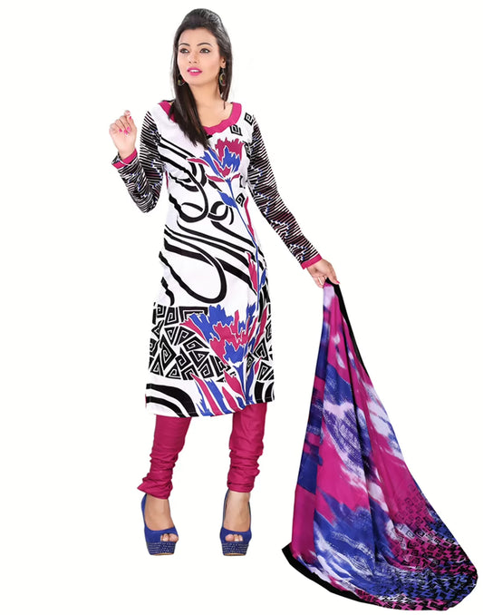 Lookslady Printed White Cotton Dress-Material