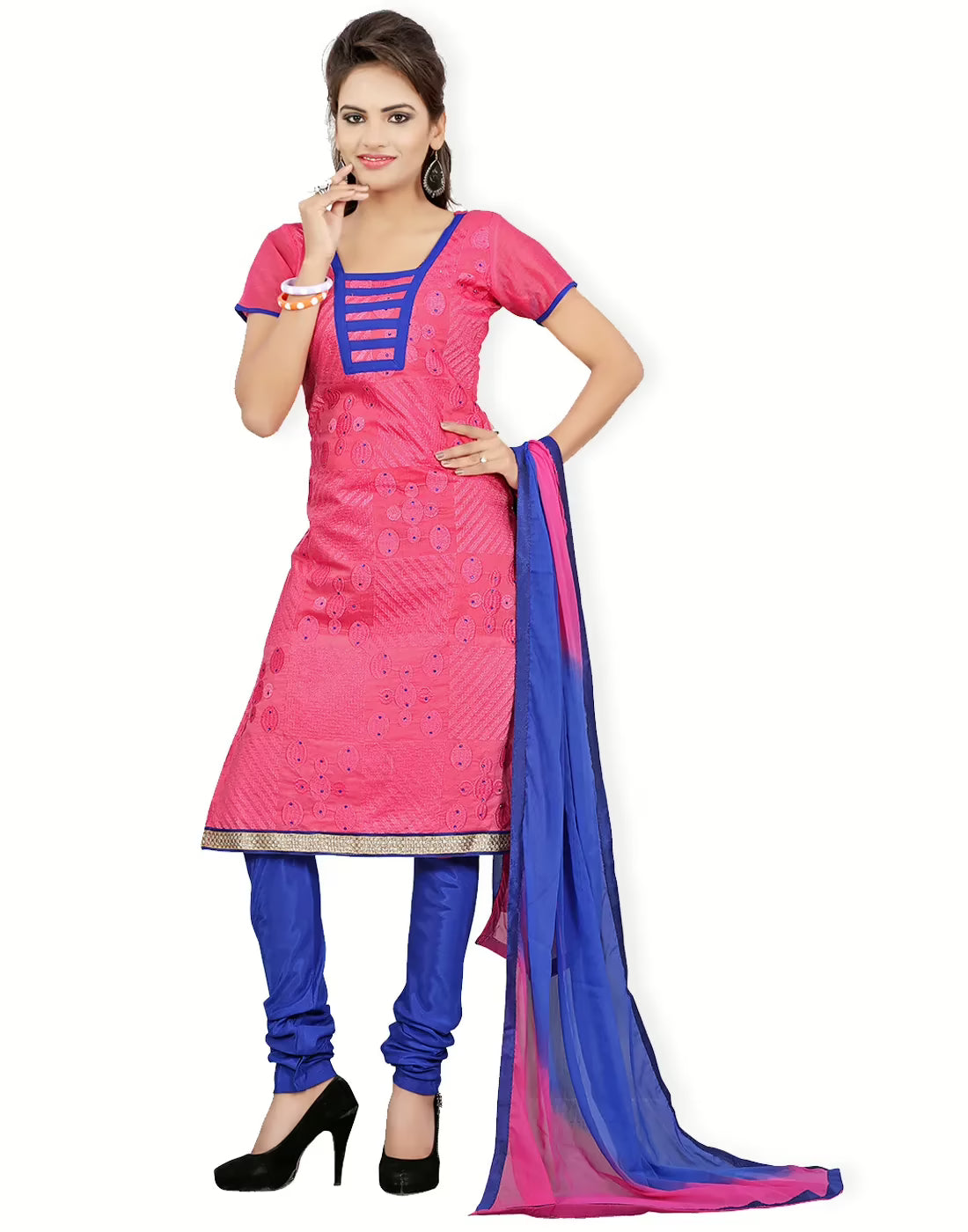 Lookslady Embroidered Pink Cotton Dress-Material