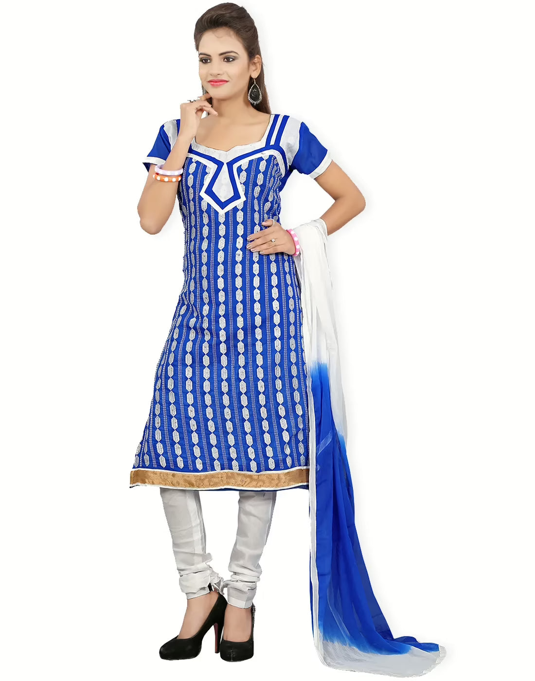 Lookslady Embroidered Blue Cotton Dress-Material