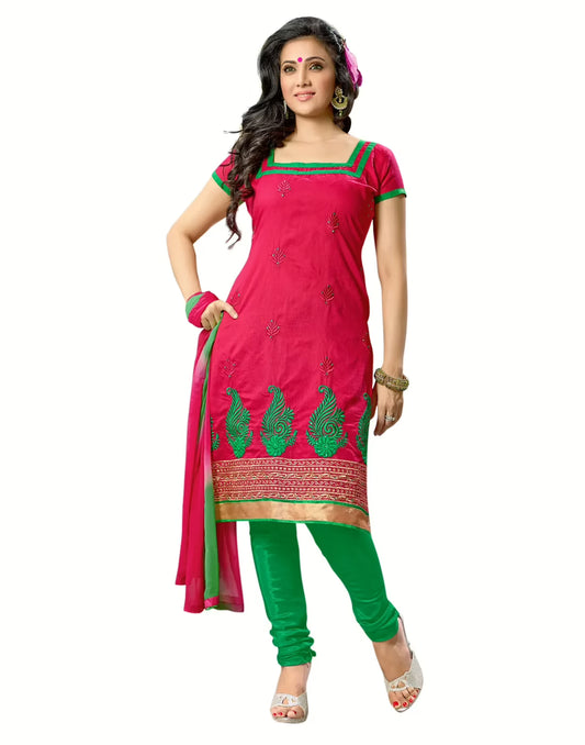 Lookslady Embroidered Pink Cotton Dress-Material