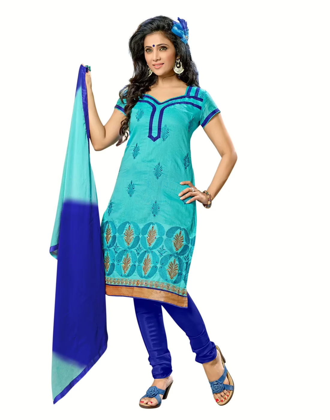 Lookslady Embroidered Light Blue Cotton Dress-Material