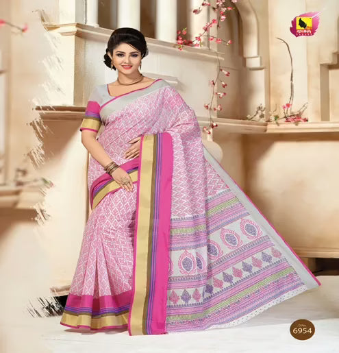 Kajri Dark Pink Printed Cotton Saree