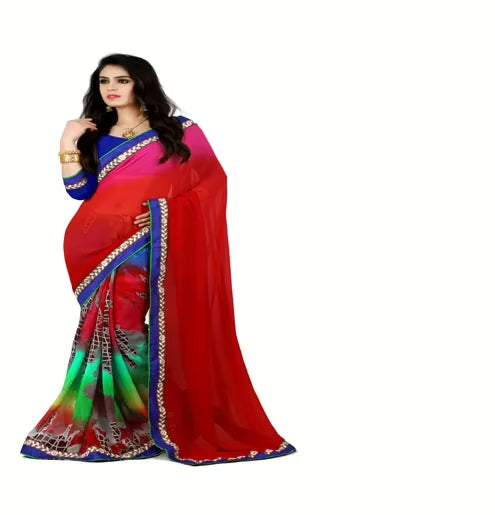 Rock-Fashion multi Colour  Weightless Printed  Work Saree
