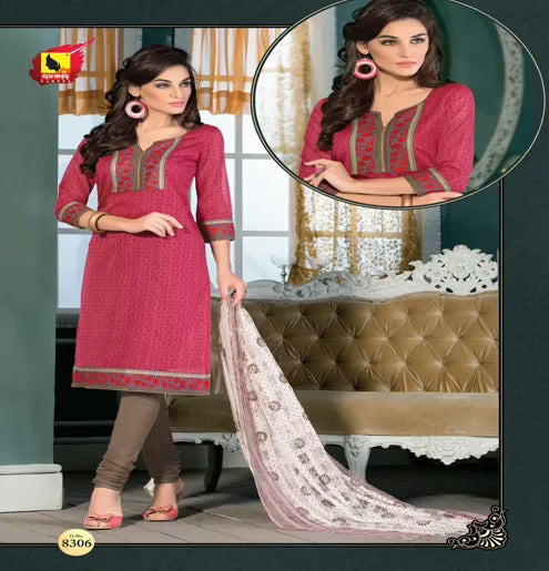 Mahek Red & Brown Jacquard Brasso Unstitched Suit