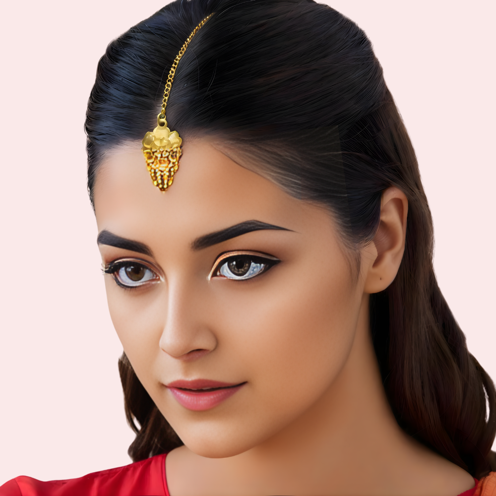Classic Bridal Gold Long Necklace Set with Pendant, Earrings & Maang Tikka