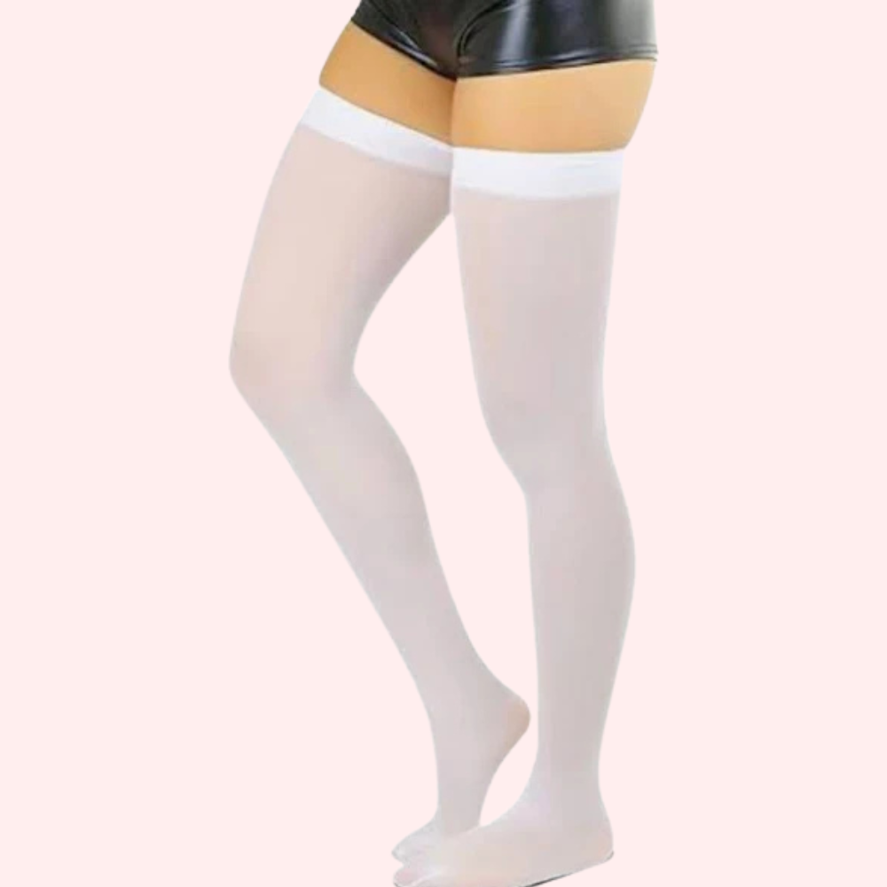 Classic Opaque Thigh-High Stockings Pack of 2 – Black & White Stay-Up Hosiery