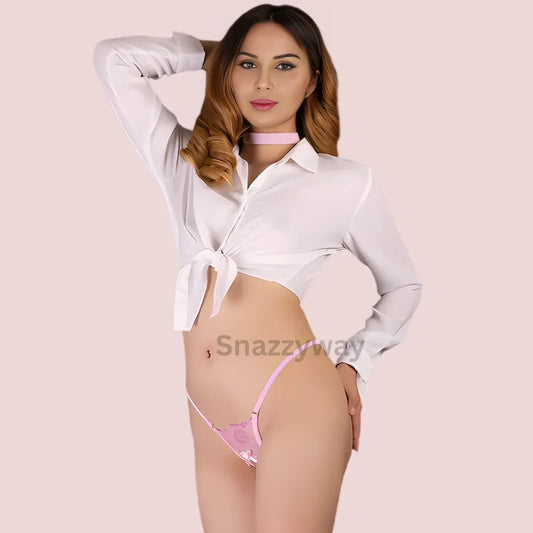 See through open crotch lace g string thong
