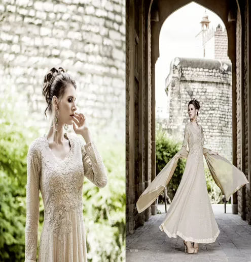 Mizzoli Beige Chiffon  Net Anarkali  Suit