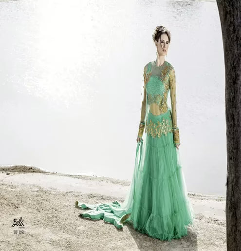 Mizzoli Green Net Cancan  Anarkali  Suit