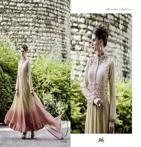 Mizzoli Beige Pink Georgette Anarkali  Suit