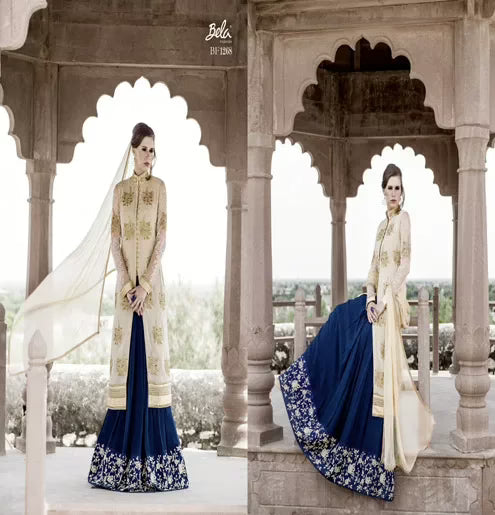 Mizzoli Beige Blue Georgette Anarkali  Suit