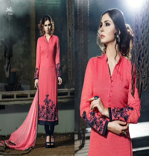 Mizzoli Red Georgette Straight  Suit