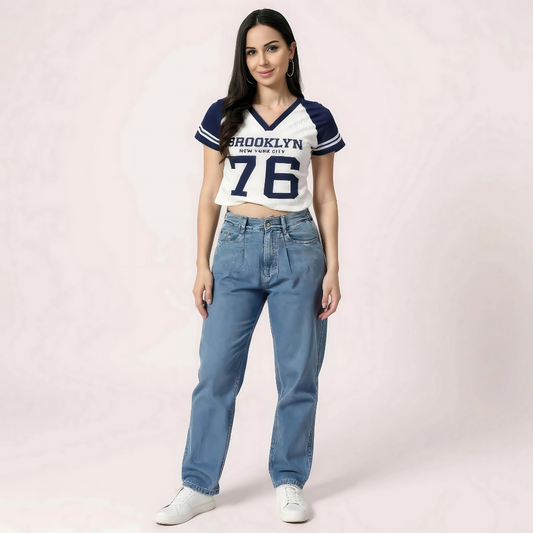 "Brooklyn 76" Varsity Crop Top – Navy & White