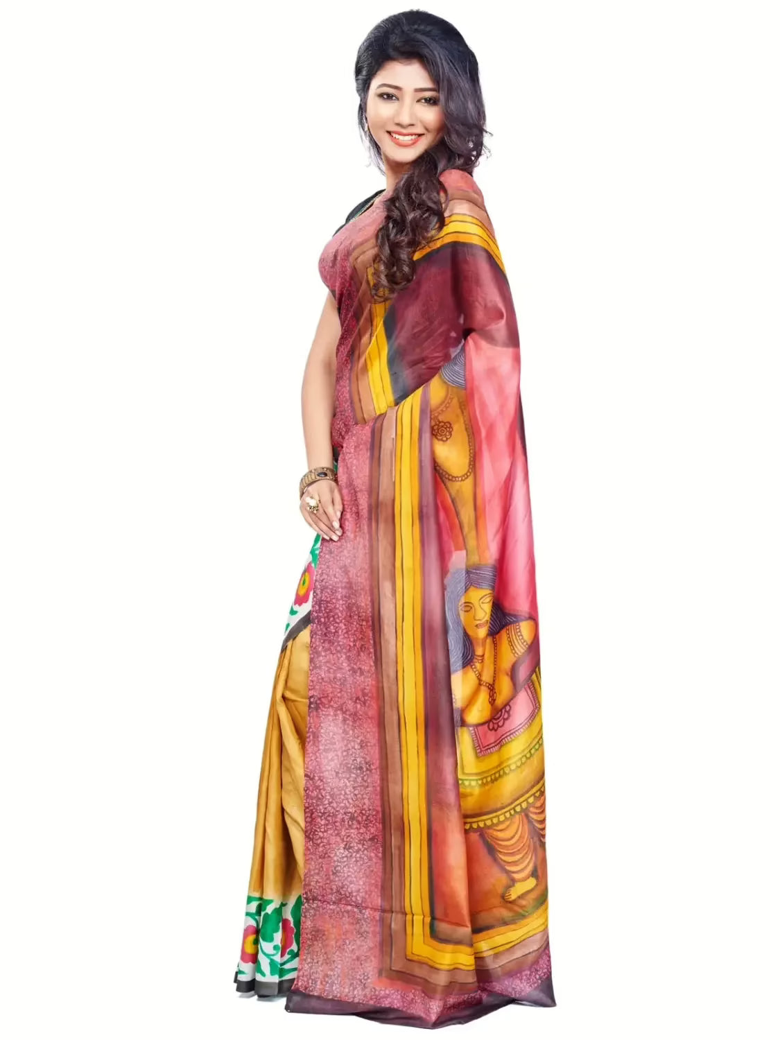 Original Modern Art Hand Painting Silk Saree