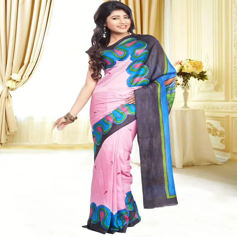 Original Modern Aat Hand Painting Silk Saree