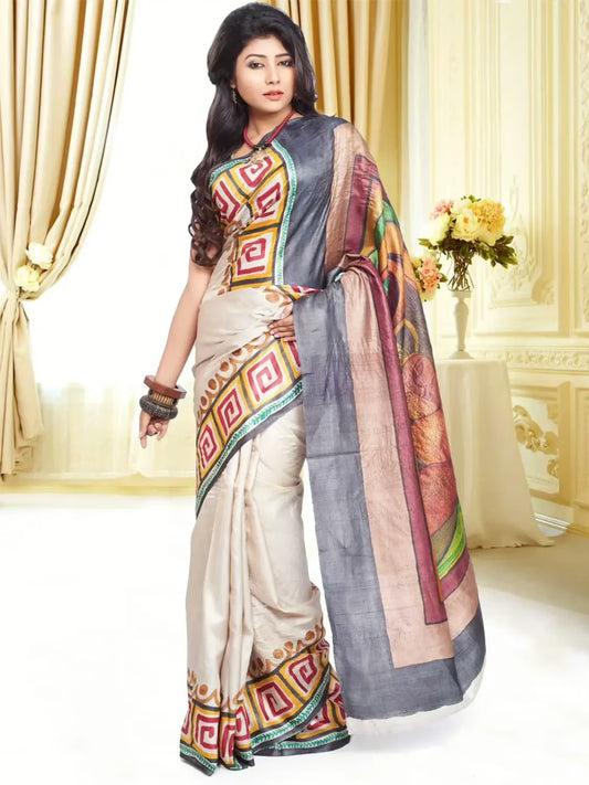 Original Modern Art Hand Painting Silk Saree